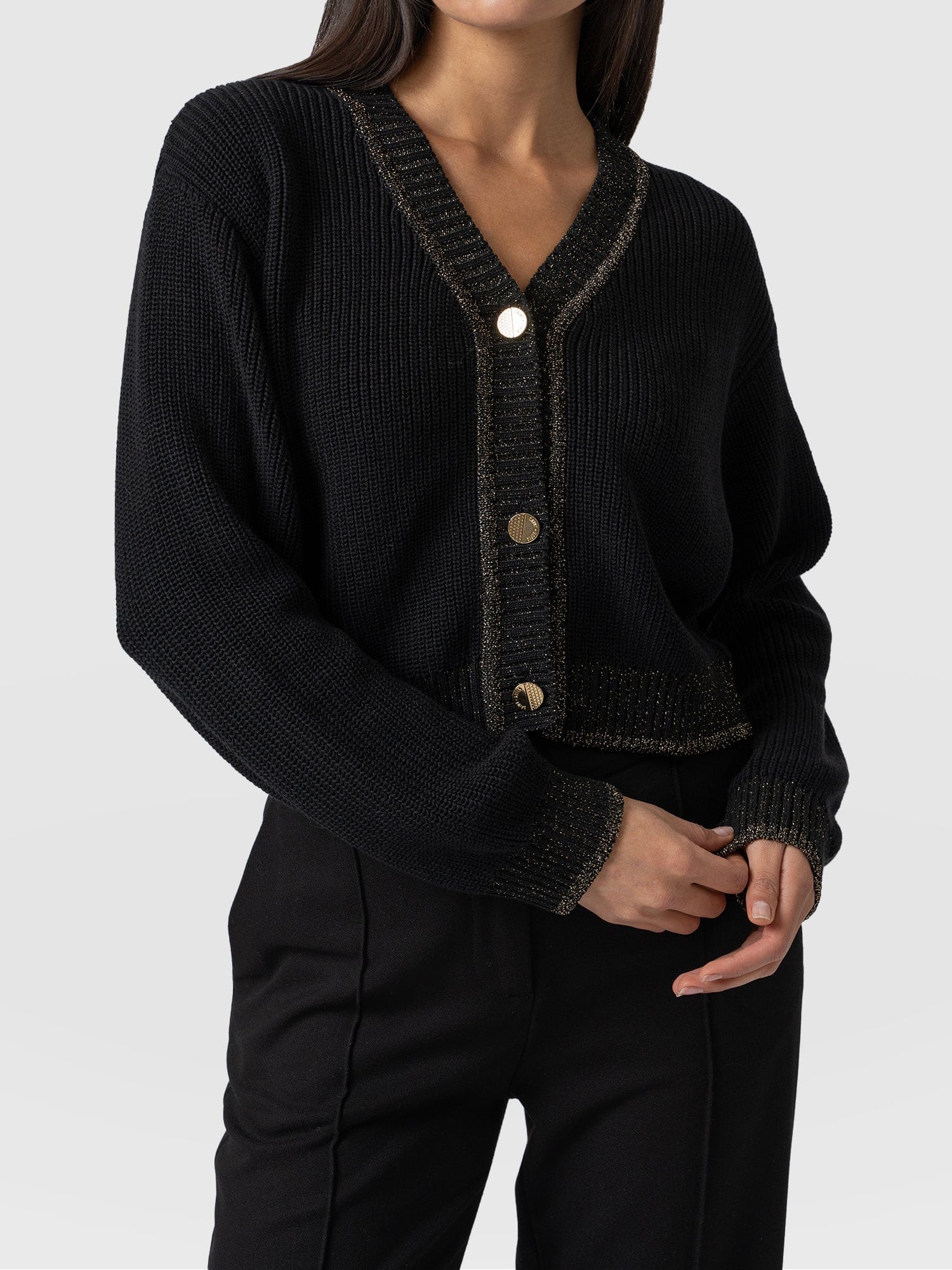 Hatton Crop Cardigan Black Lurex - Women's Cardigans | Saint + Sofia® EU